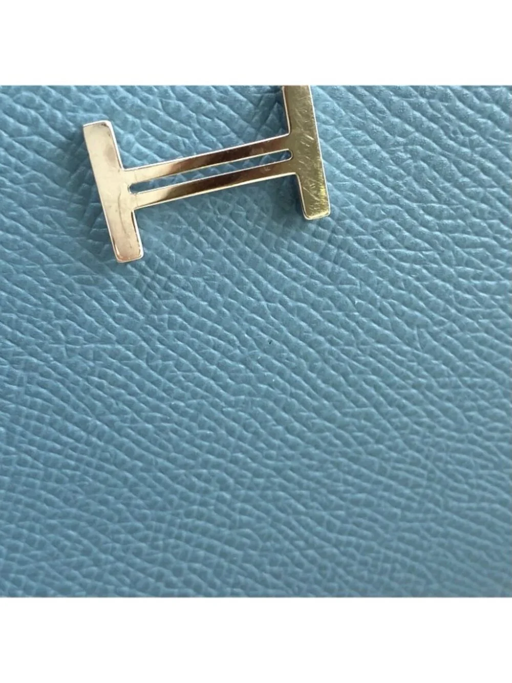 Hermes Bearn Souffle Leather Light Blue Wallet Silver